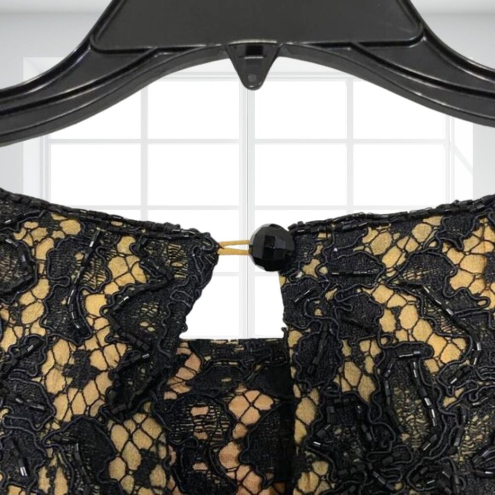 Carmen Marc Valvo Black Gold Lace Beaded Formal Dress Gown Size 6 Designer - Picture 9 of 12